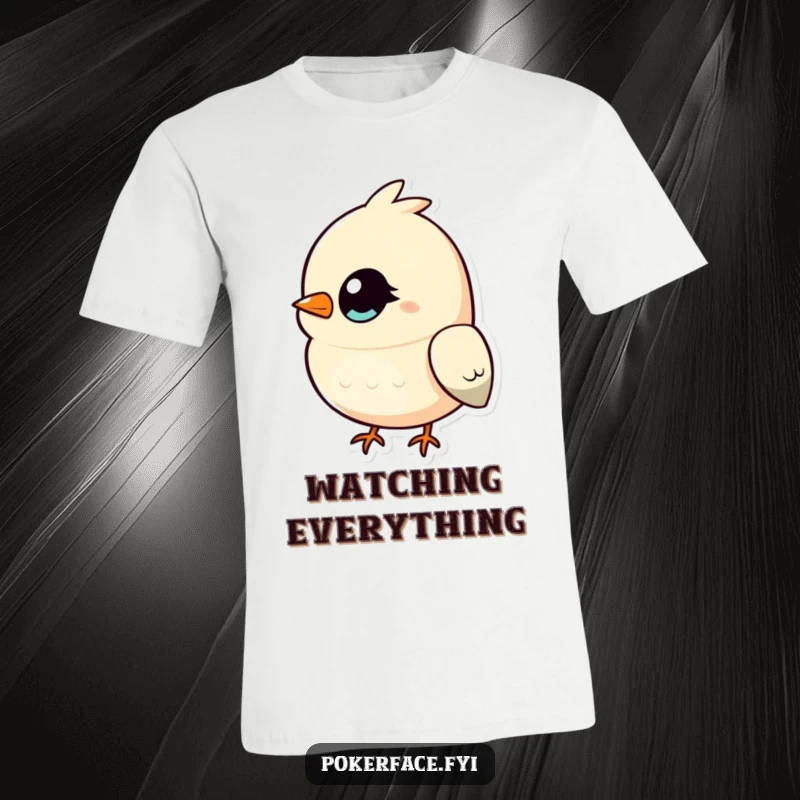 Funny Bird T-Shirt with a bird’s single, unblinking eye, intensely focused, conveying hilarious observation and a quirky personality, perfect as a gift.