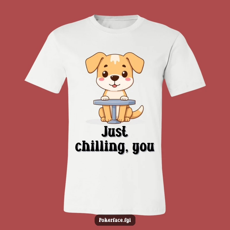 Funny Blank Face Dog T-Shirt: Sitting at Table - Comical Funny Gift Tee!