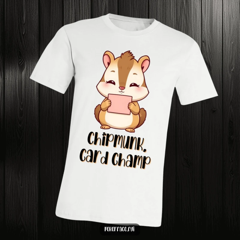 Funny Chipmunk T-Shirt: Tranquil chipmunk character with absolutely no discernible emotion holding a card.
