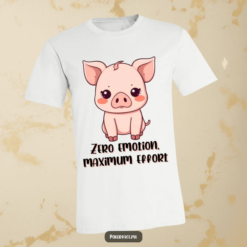 Funny T-Shirt: Adorable Kawaii piglet with a completely emotionless face, a hilarious symbol of calm.