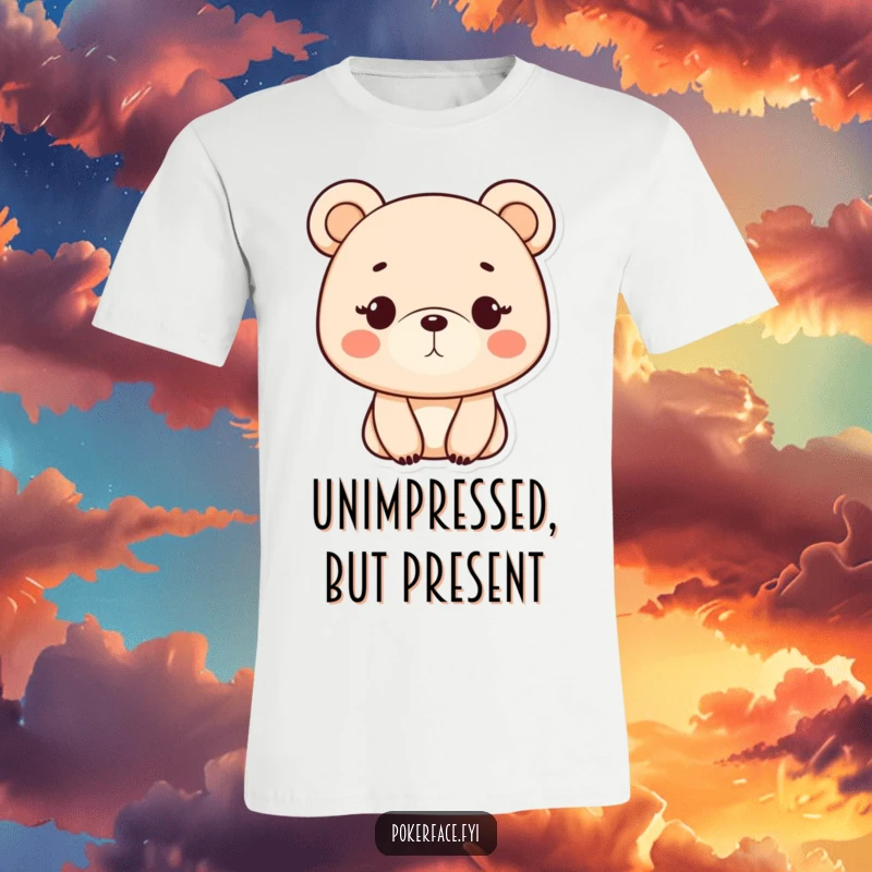 Funny T-Shirt: A monotone bear character with a blank, emotionless face, conveying a sense of calm indifference.