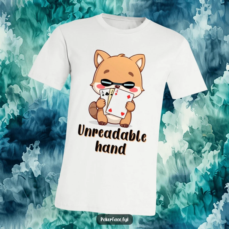 Funny Animal T-Shirt featuring a character holding a playing card with an unreadable face, ideal for mystery humor.