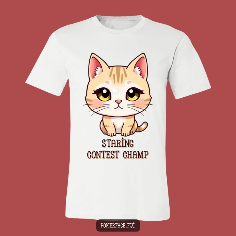 Funny Unblinking Cat Stare T-Shirt - Intense Feline Tee