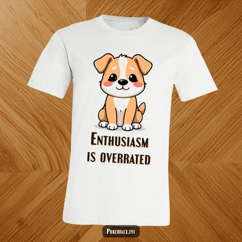 Funny T-Shirt: A Dog Character Exhibiting an Unexcited Tail Wag, Conveying Mild Boredom.