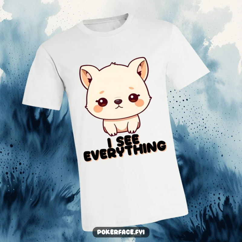 Funny t-shirt showcasing a small animal character with an unblinking, blank stare, perfect for expressing humorous indifference.