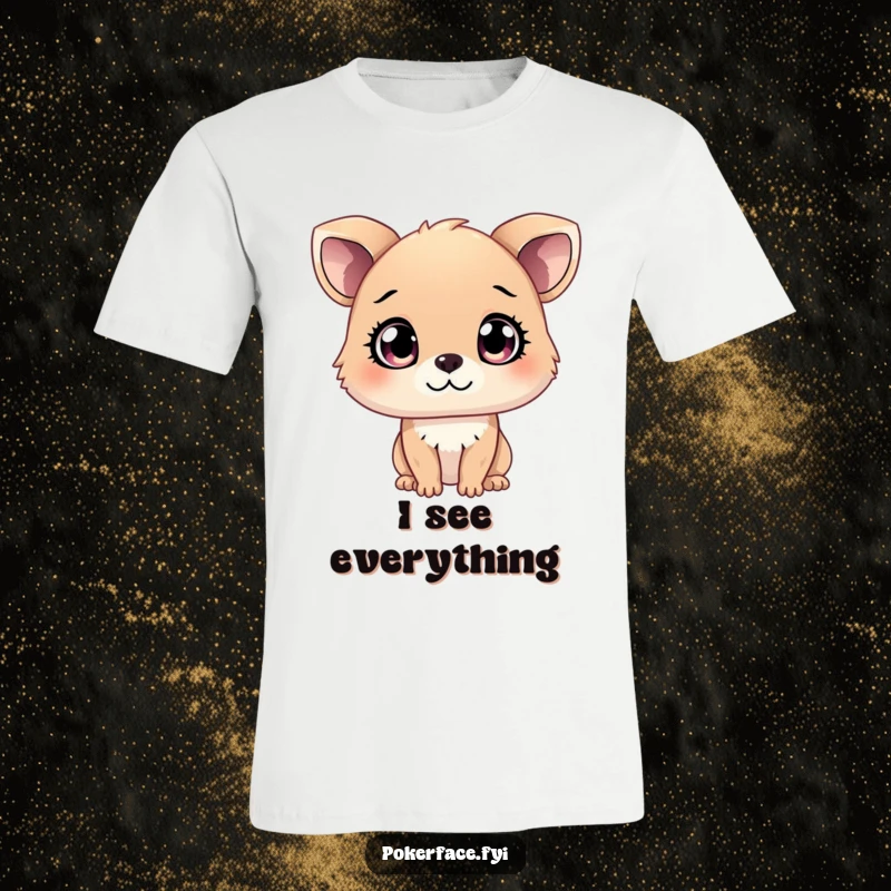 Funny T-Shirt featuring a curious animal character with unreadable eyes, hinting at secrets and making a great funny gift.