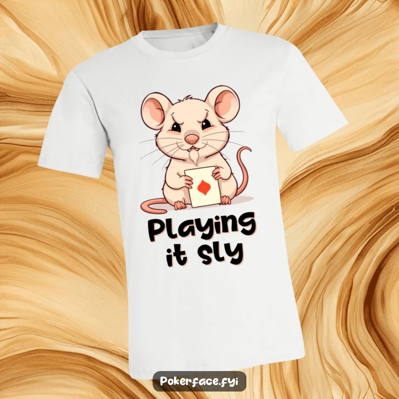 Funny Rat T-Shirt: Composed rat character with an unreadable expression intensely playing a card game.