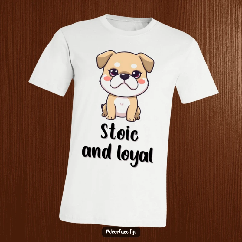 Funny T-shirt featuring a stoic dog with a neutral face, designed for those who appreciate understated humor and resilience.