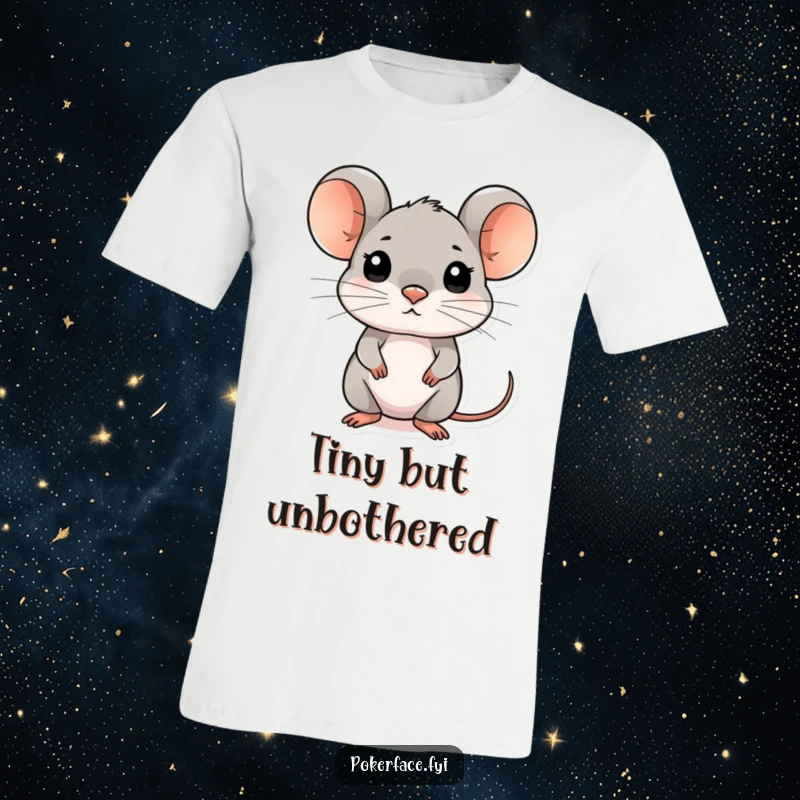 Funny composed mouse t-shirt featuring a mouse with a blank, inscrutable expression, embodying silent wisdom.