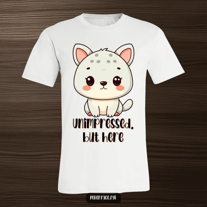 Funny Animal T-Shirt with a character displaying a perfectly neutral expression, ideal for deadpan humor.