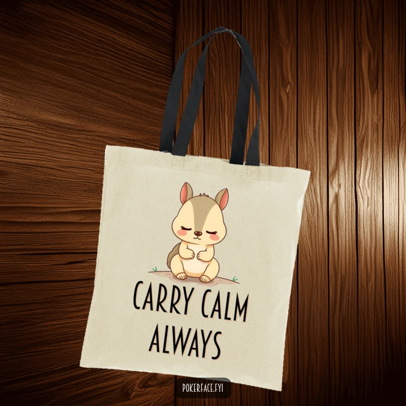 Funny Squirrel Tote Bag showcasing an unnervingly calm squirrel, perfect for carrying items with a humorous, stoic flair, ideal for eco-conscious gift buyers.