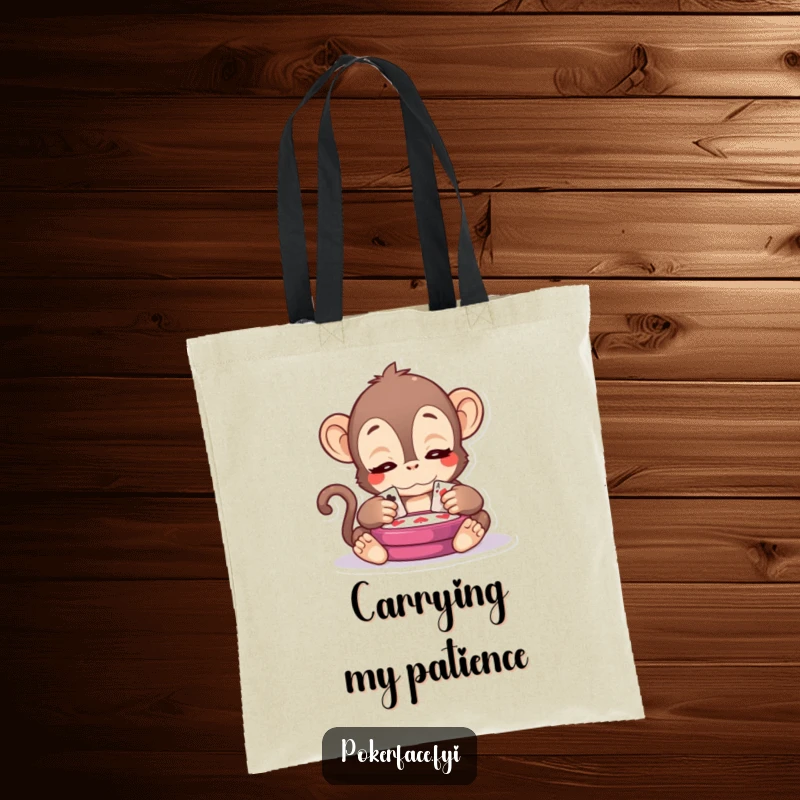Funny Kawaii Monkey Tote Bag: A kawaii monkey with serene eyes observing a card game, making this a functional and humorous tote.