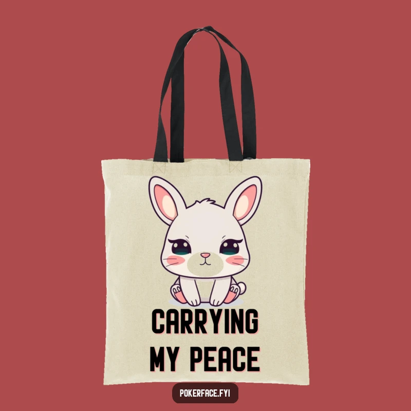 Funny Calm Rabbit Tote Bag, Unblinking Eyes Bunny Accessory