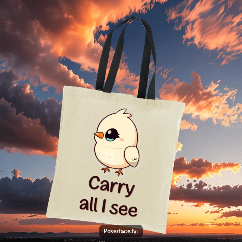 Funny Bird Tote Bag with a bird’s single, unblinking eye, perfect for carrying items with hilarious focus and an observant aesthetic, great gift.