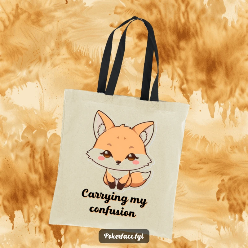 Funny Tote Bag: Fox character with a blank stare and wide eyes, perfect for carrying items with a dose of humorous surprise.