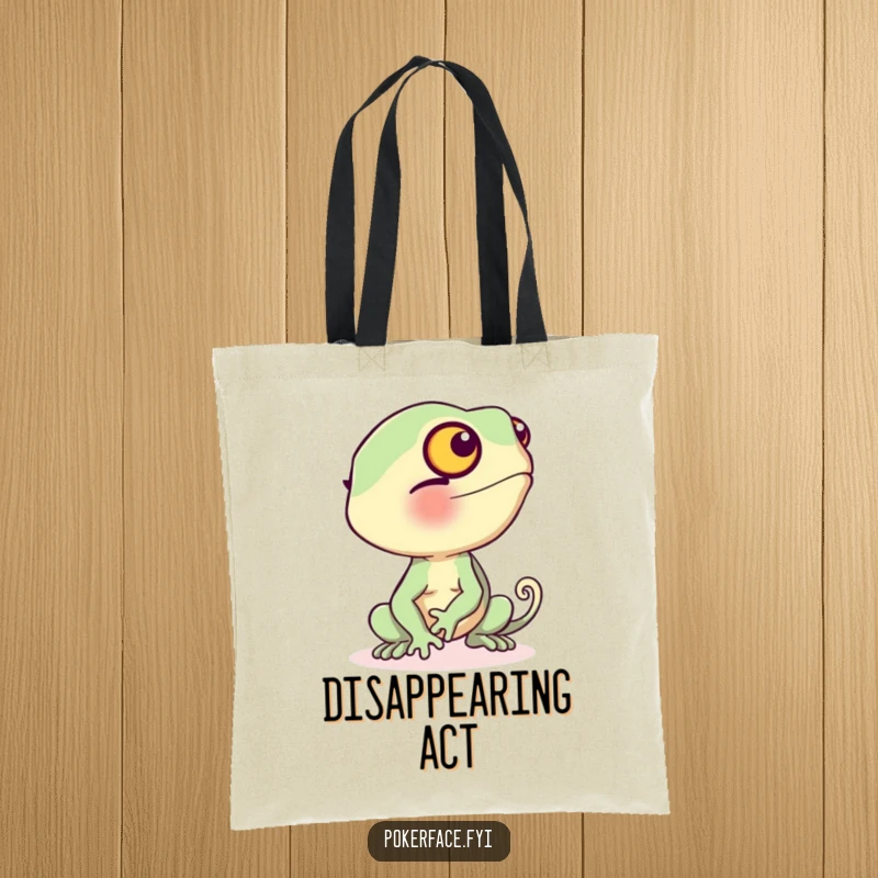 Funny Tote Bag featuring a shy chameleon blushing and turning beige, a humorous accessory for everyday use.