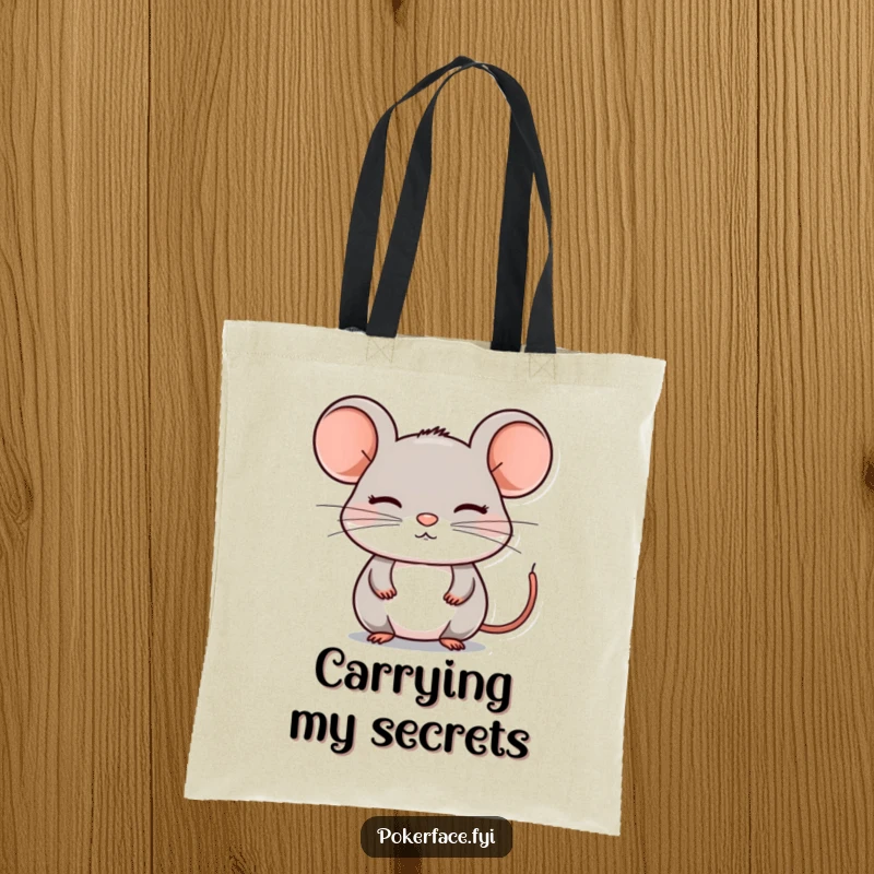 Funny Tote Bag: A composed mouse with a still, emotionless face, perfect for carrying daily items with a poised and humorous flair.
