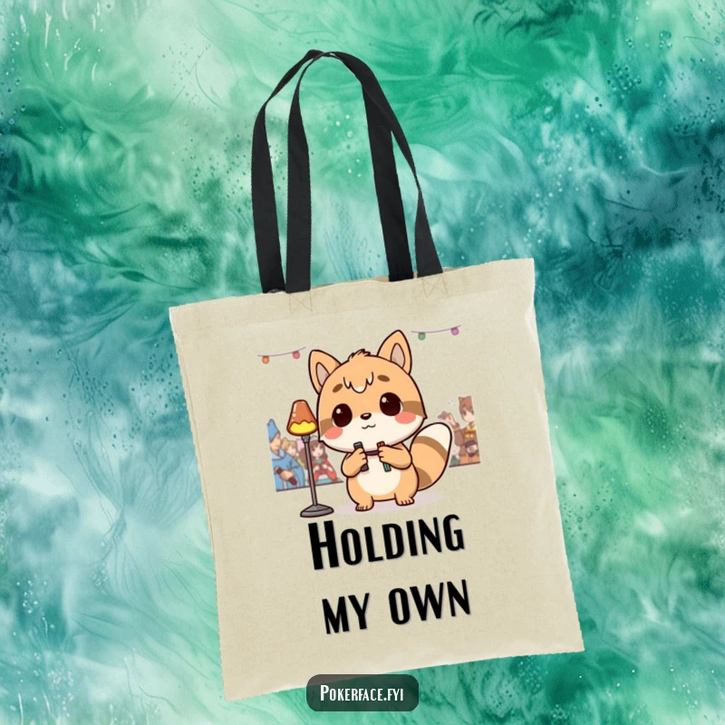 Funny Tote Bag featuring a detached animal character observing an event with a neutral expression, great for carrying essentials with a cool vibe, a funny gift.