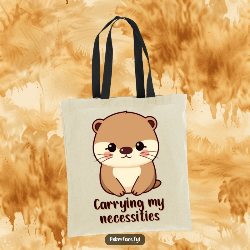 Funny Otter Tote Bag depicting an impassive character with a uniformly even face, ideal for shopping and daily use.