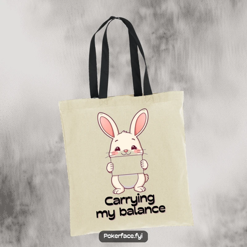 Funny Tote Bag: Rabbit character holding a card with perfect symmetry, a practical and funny gift.