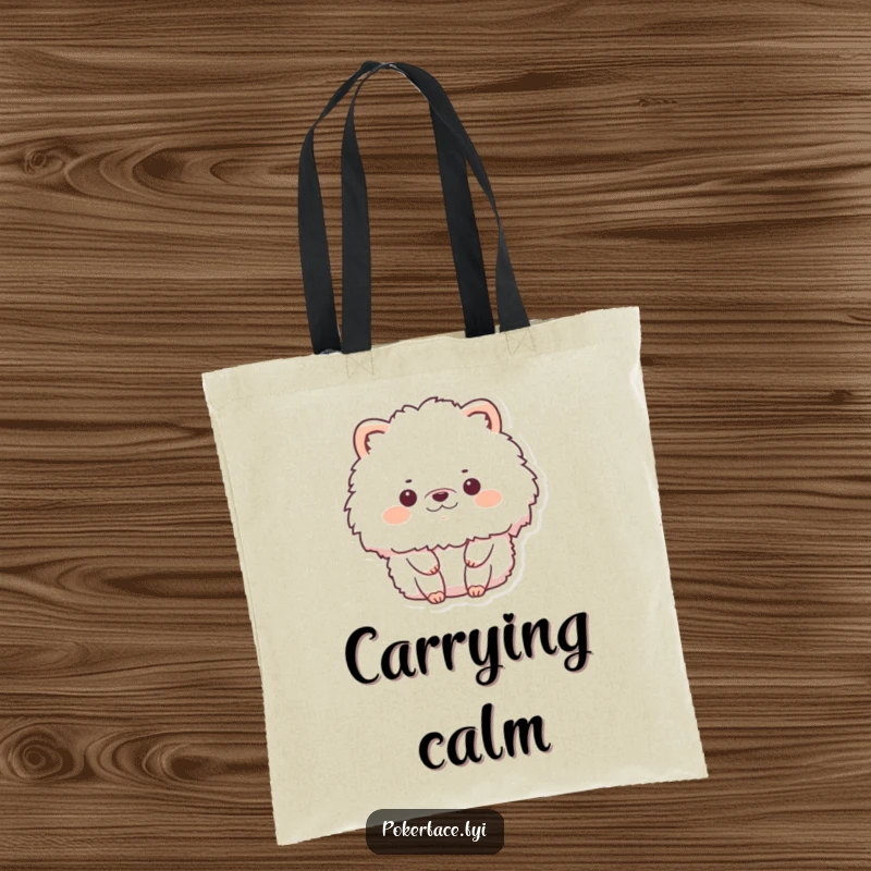 Funny tote bag featuring a fluffy animal character in complete stillness and no emotion, perfect for carrying essentials with humorous calm.