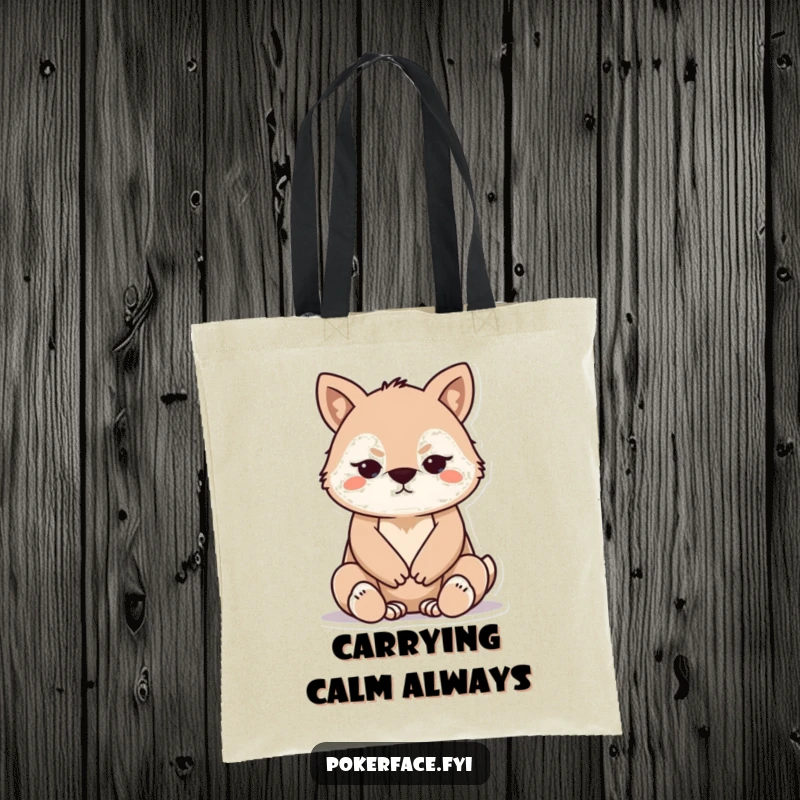 Funny Tote Bag illustration of a stoic animal with folded paws, representing calm and composure, a practical accessory.