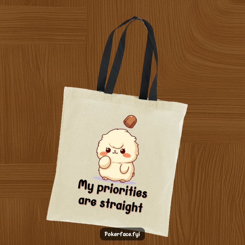 Funny Unbothered Creature Tote Bag: Fluffy creature holding up a finger, ignoring falling object, designed for carrying essentials and chill.